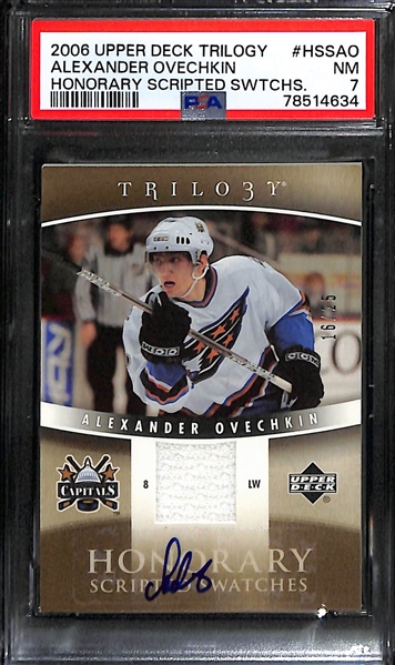 2006-07 Upper Deck Trilogy Alexander Alex Ovechkin (2nd Year) Autograph Jersey Relic Honorary Scripted Swatches Graded PSA 7